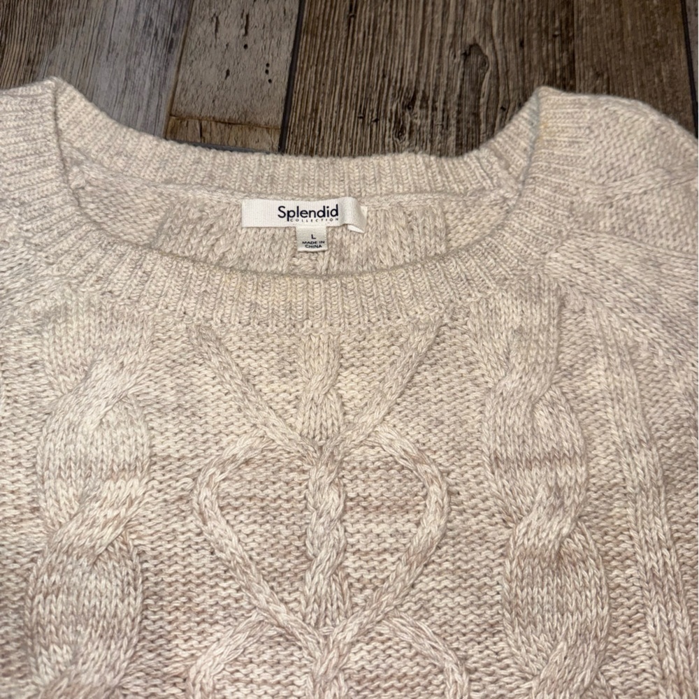 Women's Cable Knit Sweater - Beige and Brown Splendid Size Large NWOT - Picture 3 of 6